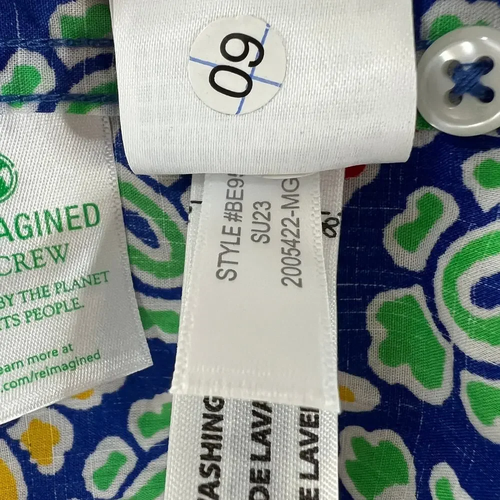 NWT J. Crew Slub Cotton Shirt Camp Collar Blue Floral Print Short Sleeve Size M